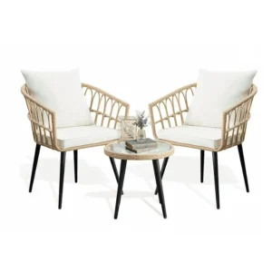 FHFO 3 Piece Patio Bistro Set, Outdoor Wicker Balcony Furniture Sets