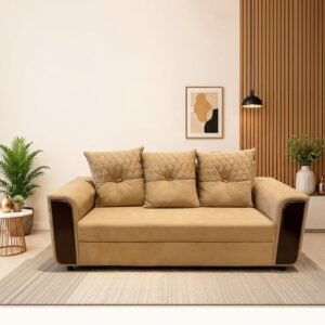 Videm's Gallery Elegance 3 Seater Sofa – Beige with Wooden Armrest